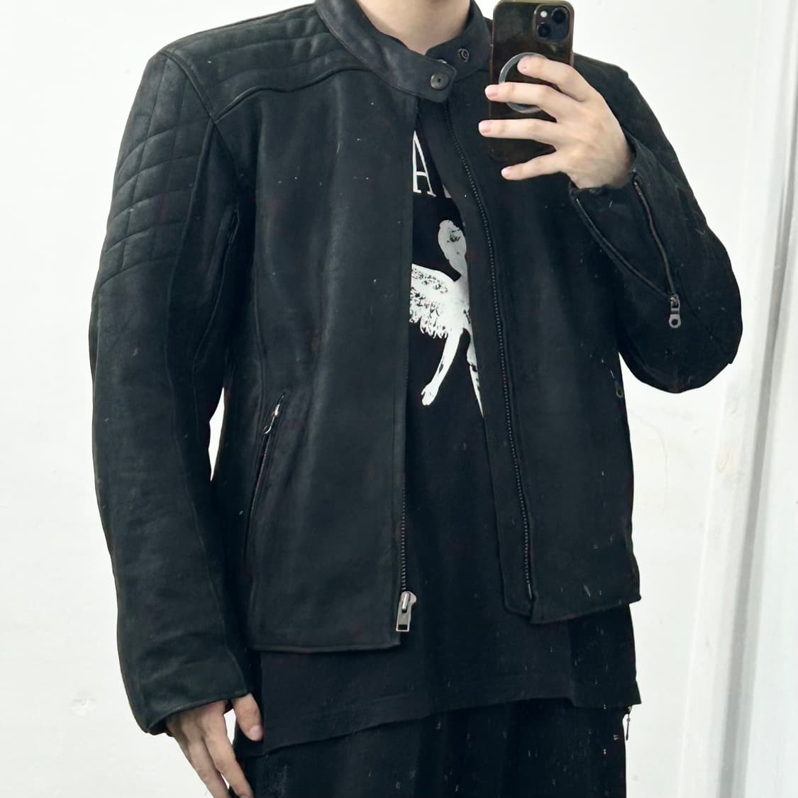 맥슬러 소가죽 스웨이드 레이싱 바이커 자켓 상품이미지2