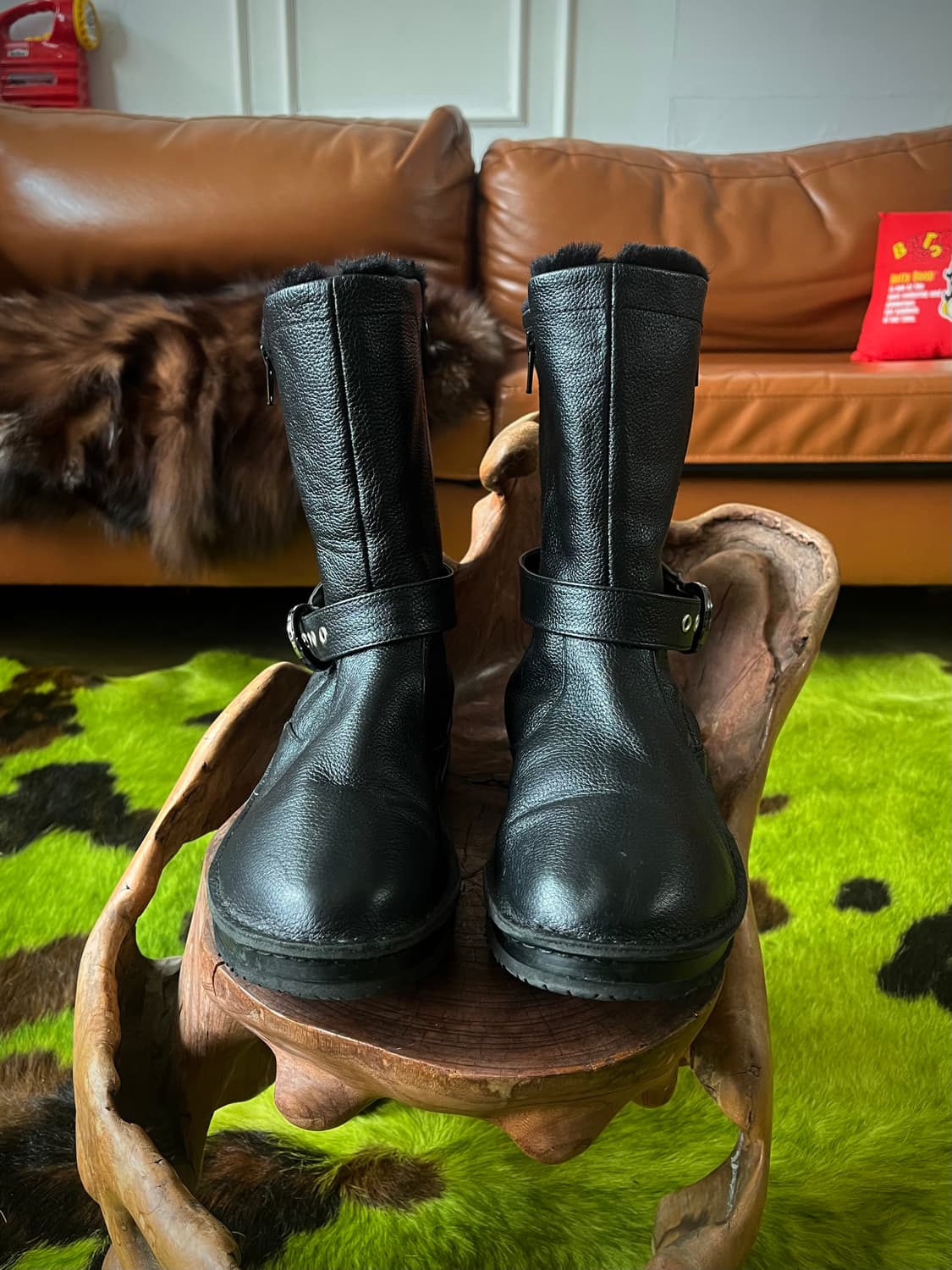 Doruche ドルチェ Belted Leather Fur Boots 상품이미지2