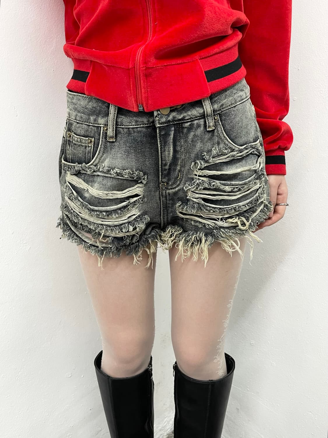 데미지 워싱 숏츠 상품이미지2