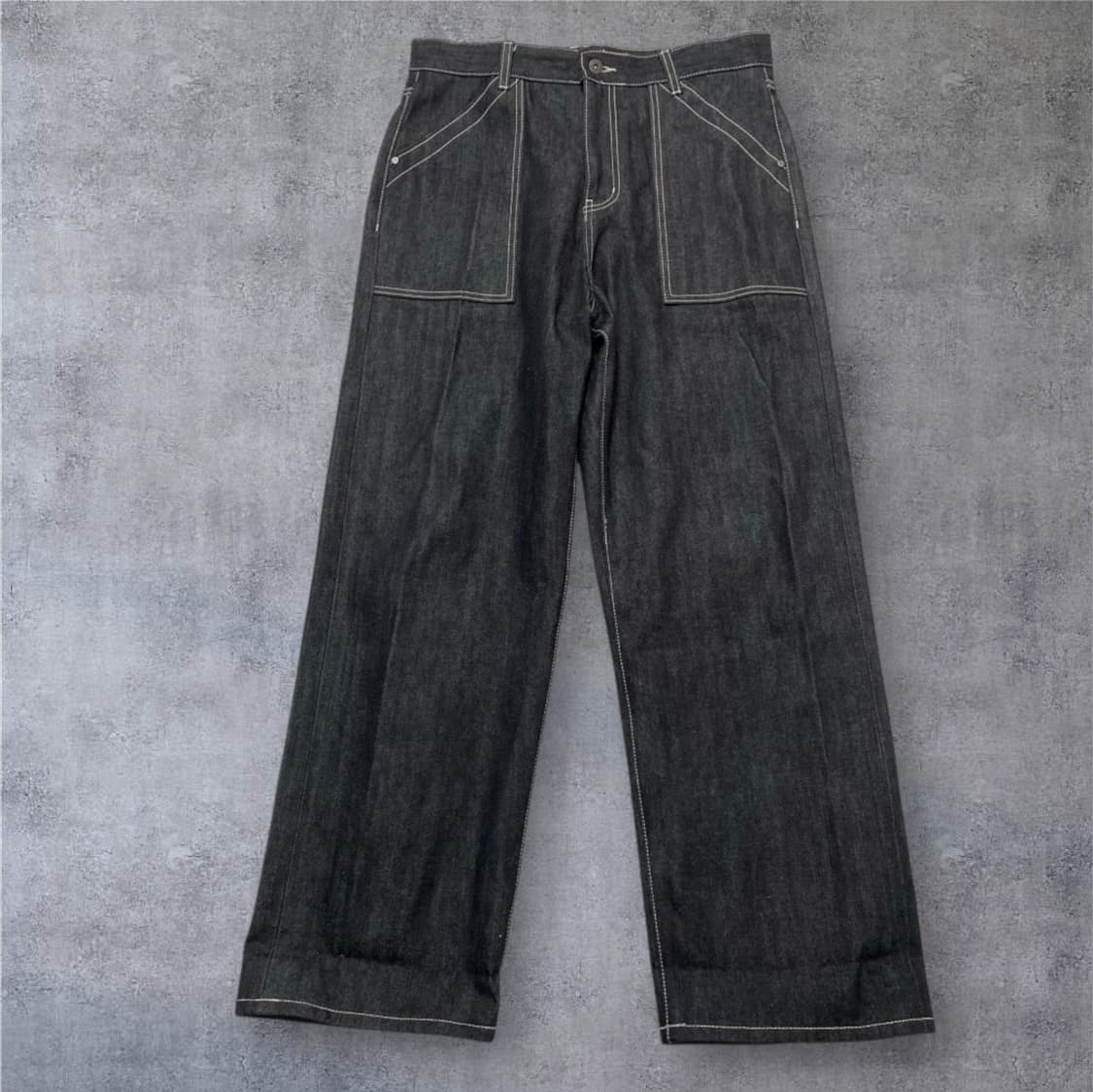 비슬로우 Beslow 흑청 스티치 포인트 셀비지 와이드 데님팬츠 32 상품이미지1