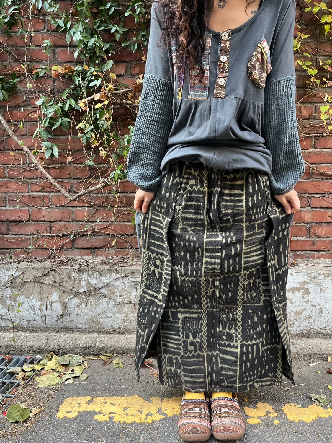 히피패턴 울 롱스커트 상품이미지1