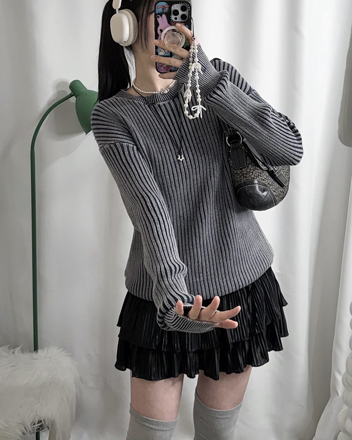 블루 그레이 워머 골지 니트 상품이미지2