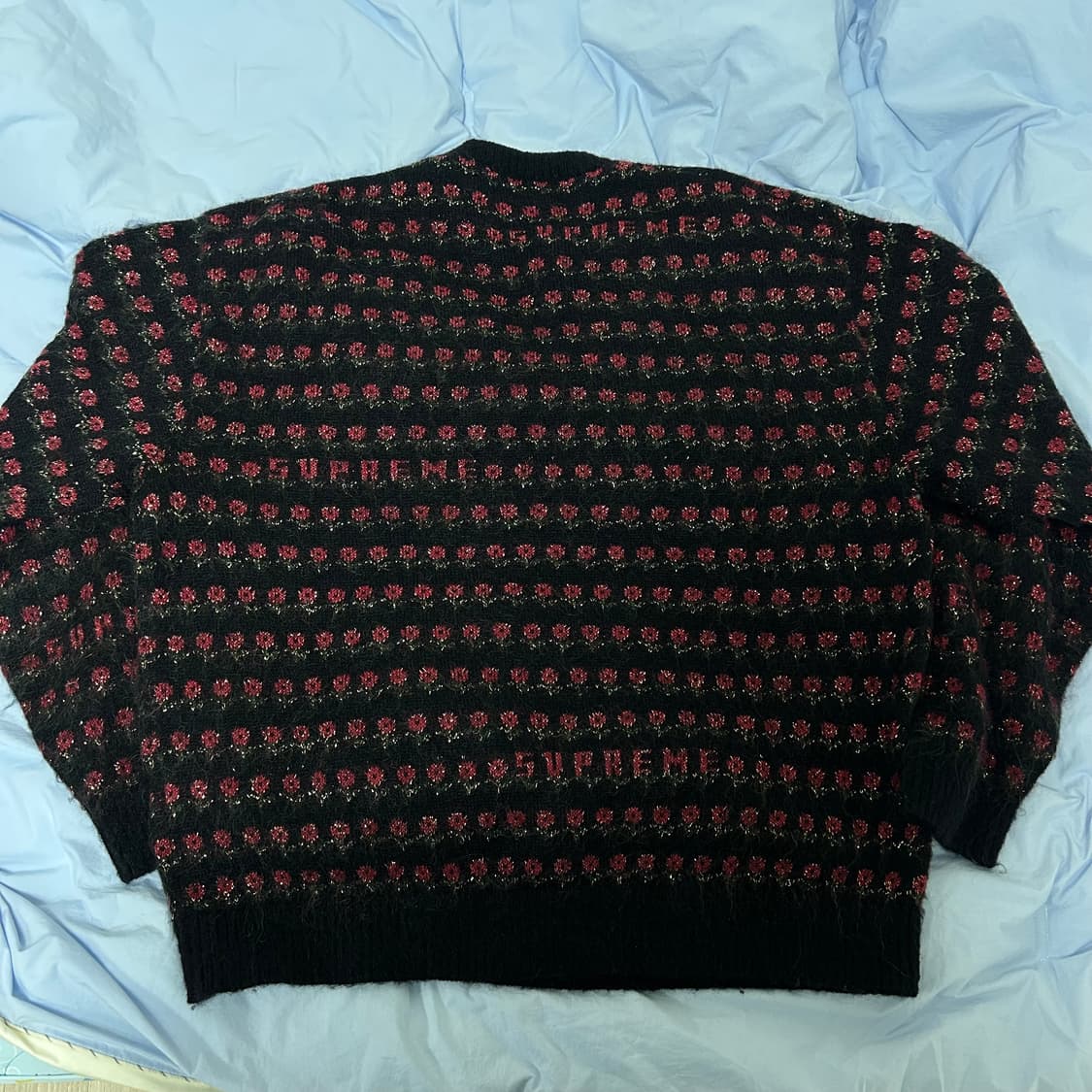 (L) 슈프림 25fw 플라워 메탈릭 스웨터 니트 블랙 상품이미지3