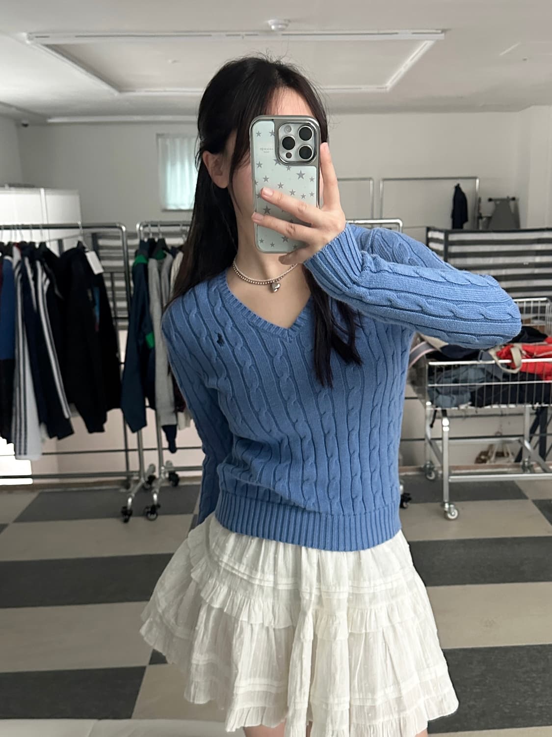 폴로 랄프로렌 스카이블루 V넥 케이블 니트  상품이미지6