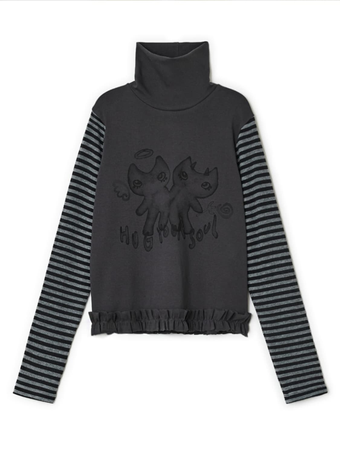 허그유어스킨 드로잉 프릴 폴라 탑 차콜블랙 상품이미지1