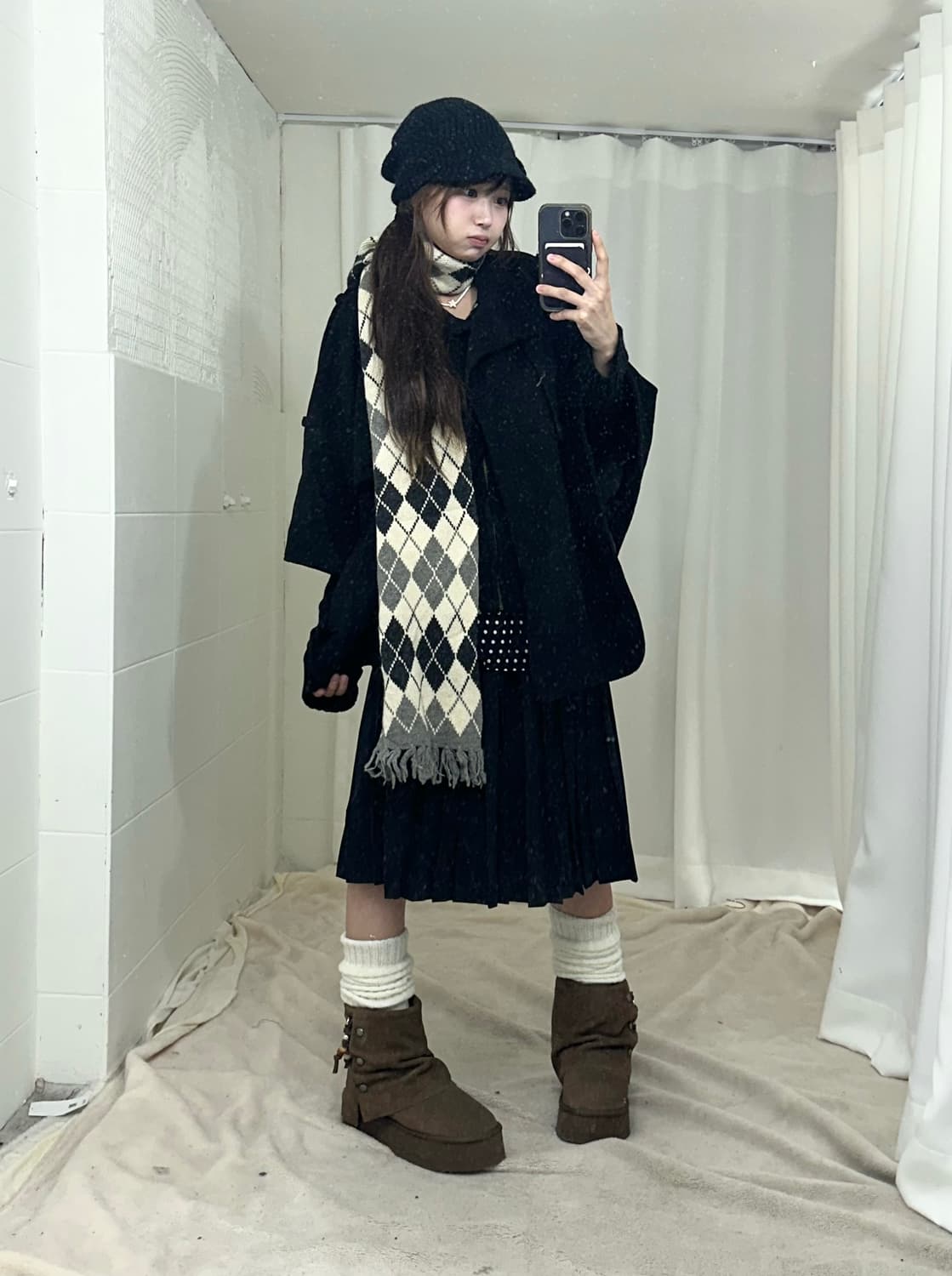 블랙 니혼진 케이프 프레피 겨울 코디세트 상품이미지1