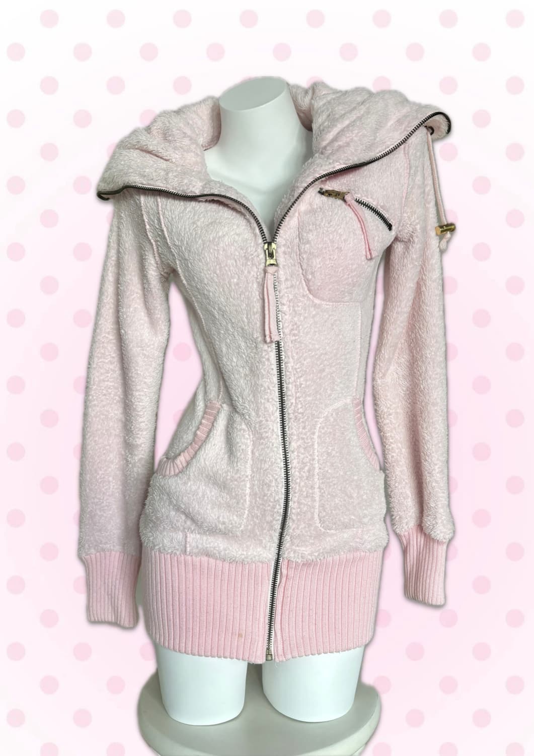 연핑크 하이넥 빅카라 퍼 집업 히메갸루 핀터레스트 Y2K 펑크 상품이미지1