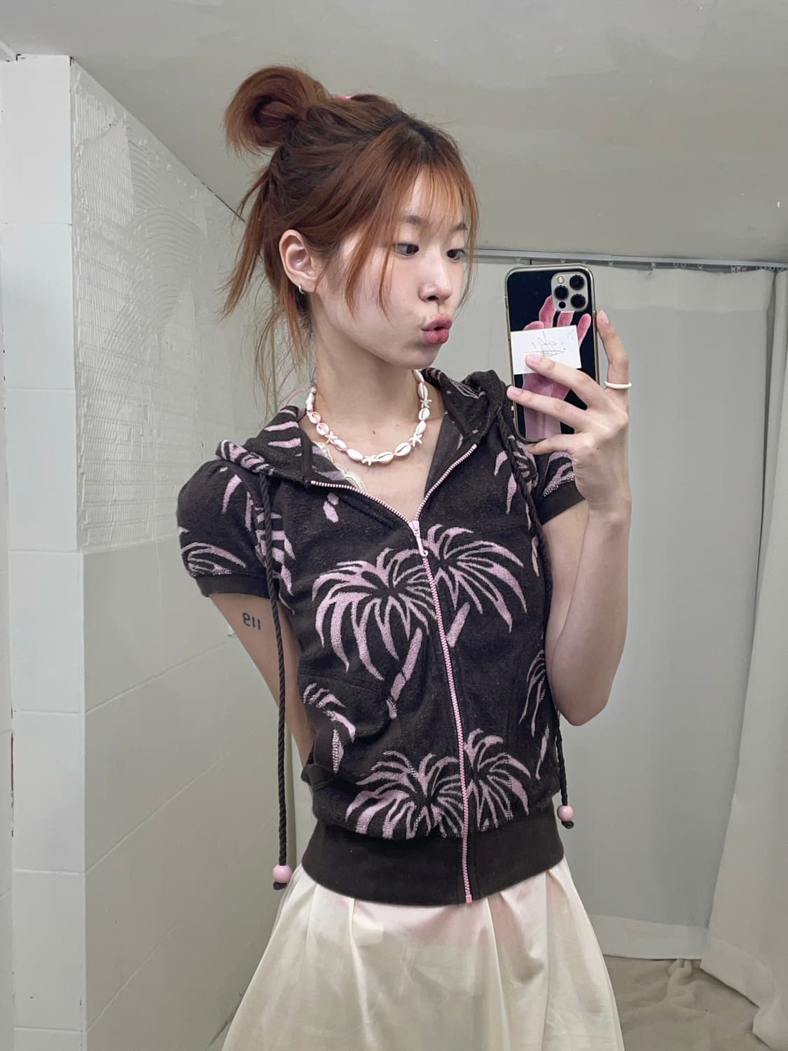쥬시꾸뛰르 핑크 브라운 테리 반팔 후드집업  상품이미지2
