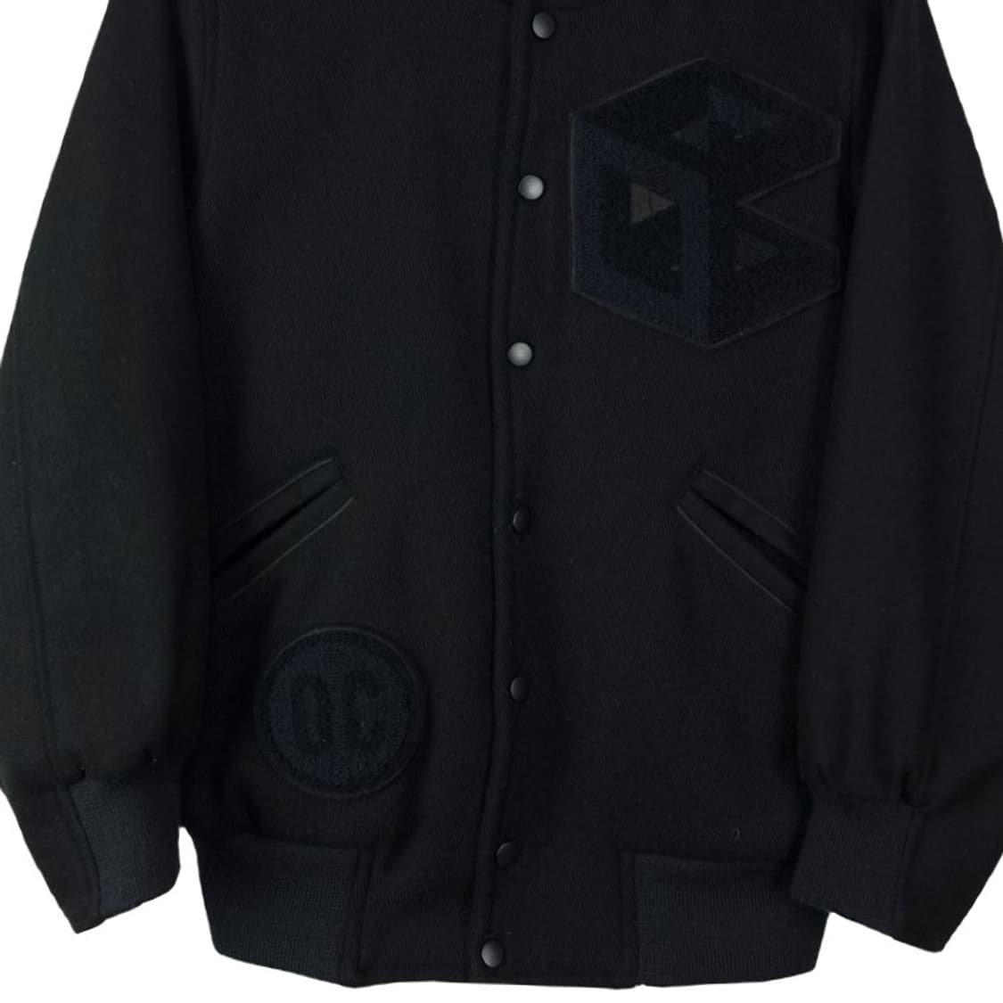 [오프닝세레머니] 자수 패치 울 모직 바시티 자켓 블랙 P01314 상품이미지5