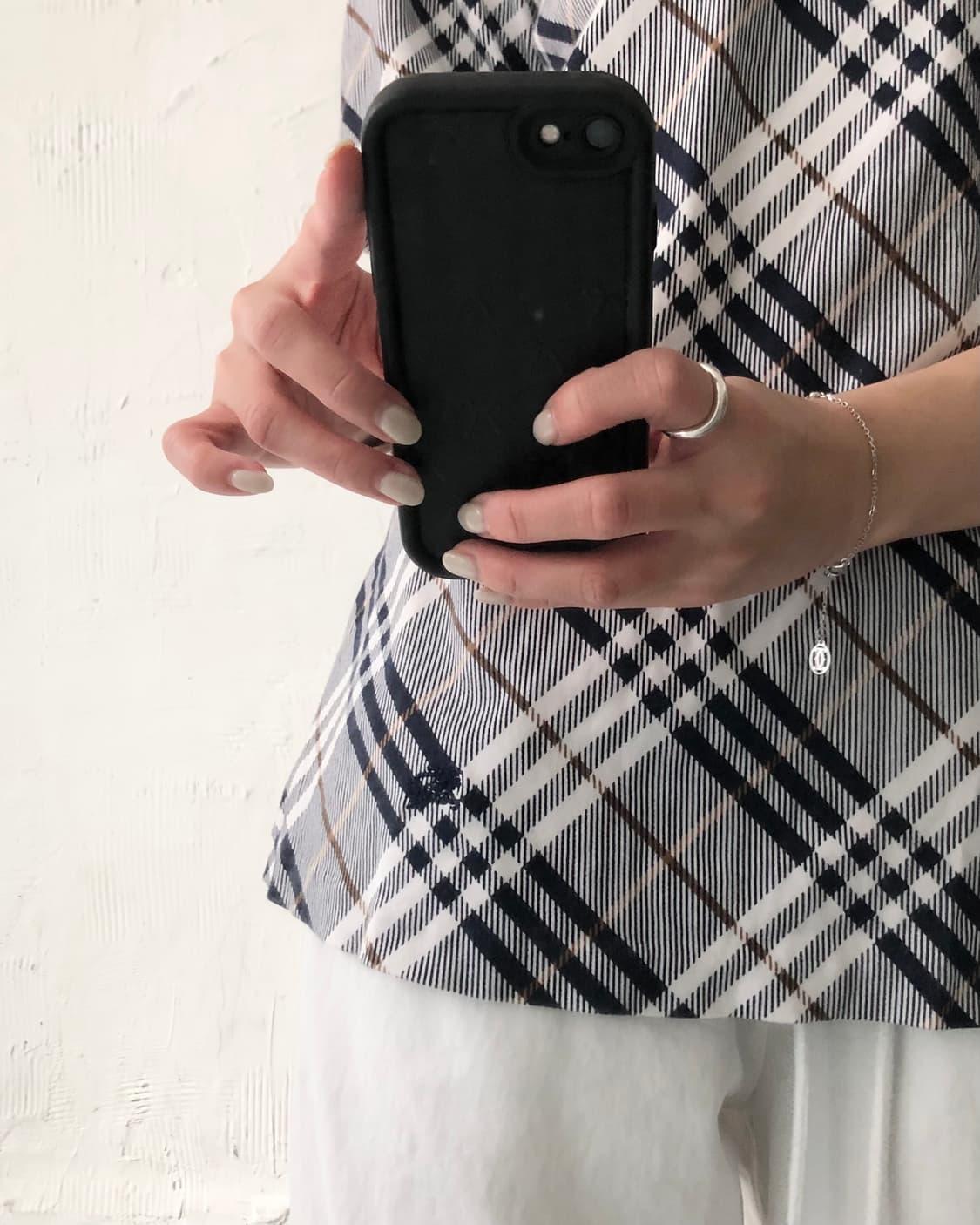 Burberry 버버리 블루라벨 블루 체크 반팔 퍼프 블라우스 상품이미지2
