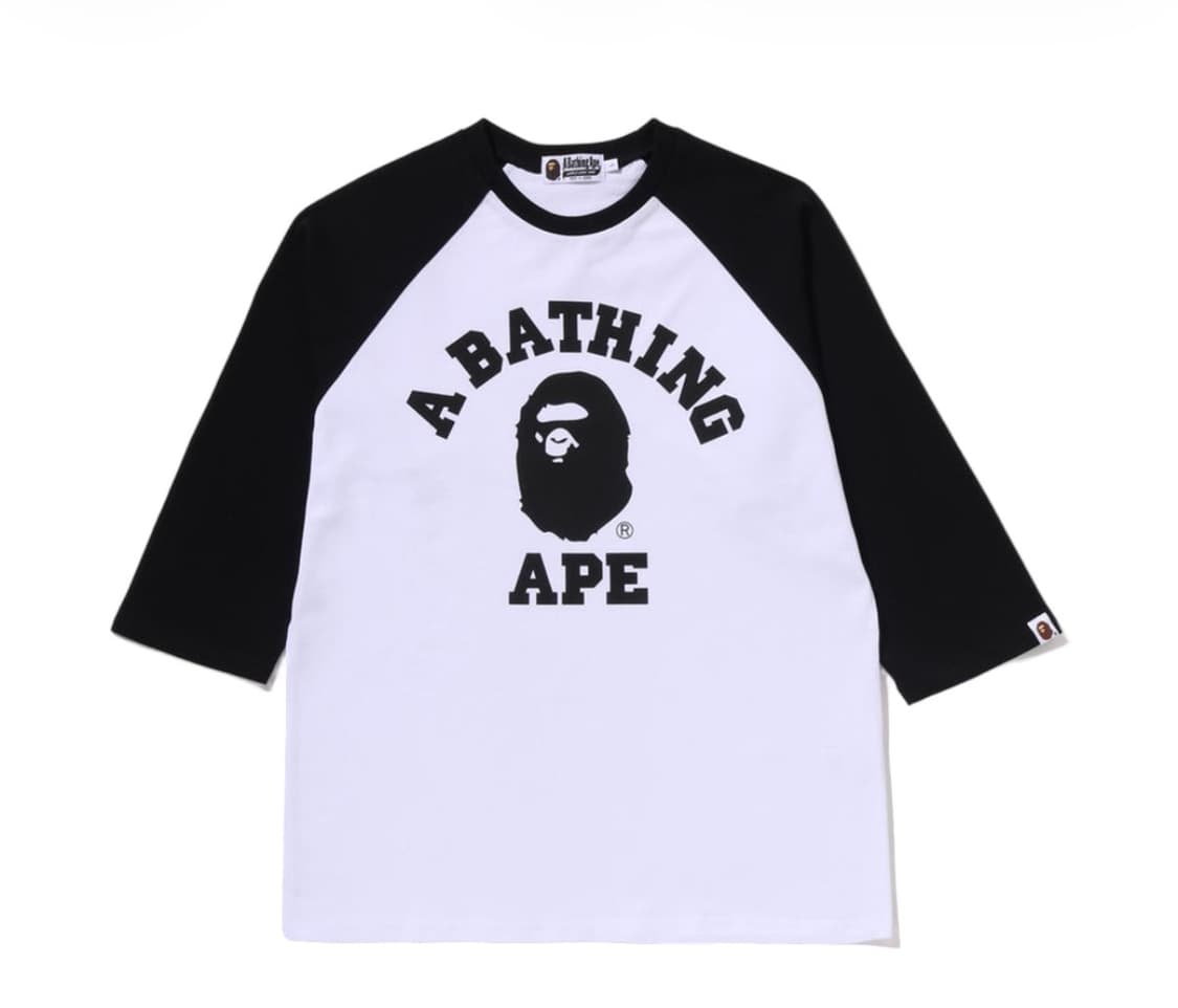 베이프 컬리지 래글런 레귤러 핏 롱슬리브 티셔츠 화이트 상품이미지1