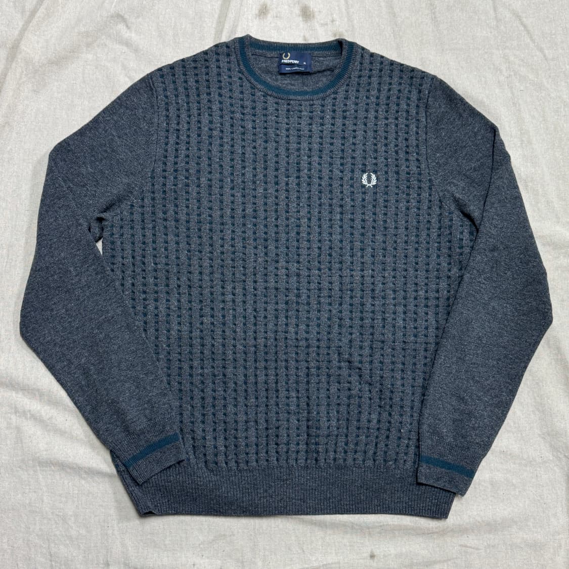 프레드페리 배색 체크 램스울 니트 XL 상품이미지1