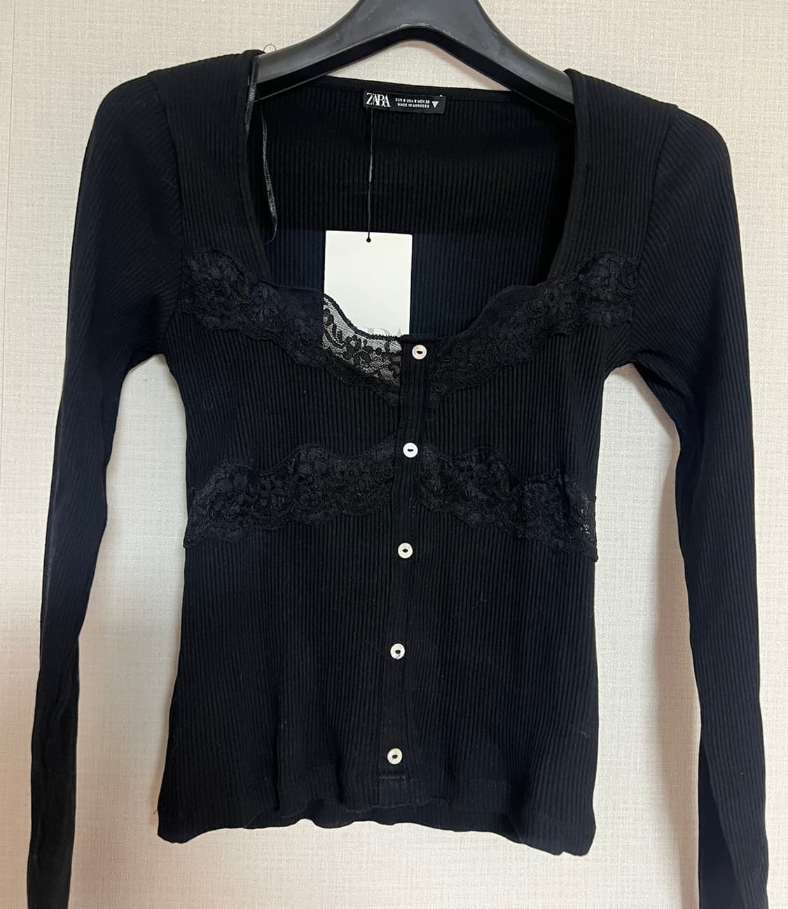 ZARA 자라 레이스 콤비 탑 블랙, 자라 레이스탑, 자라 레이스 티셔츠 상품이미지9