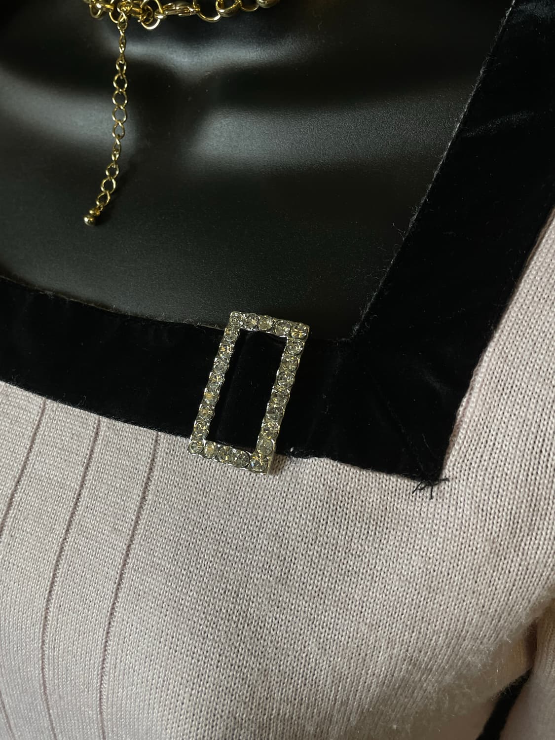 JPN 갸루 핑크 블랙 벨벳 큐빅 니트 상품이미지3