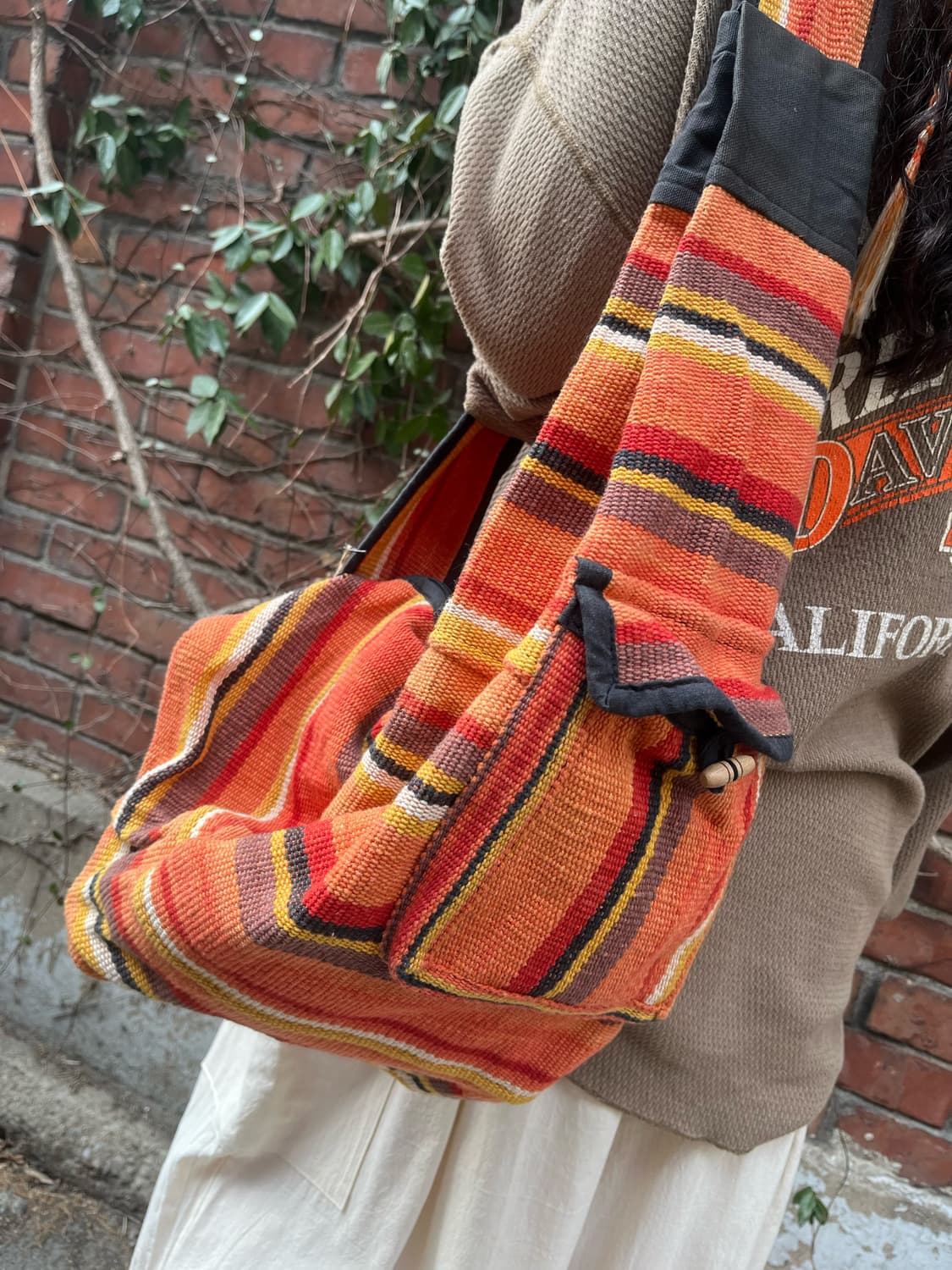 히피 에스닉 오렌지 줄무늬 바디백&원숄더 백 상품이미지4