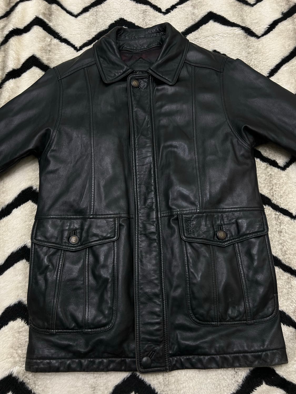 [실측XL]YSL 90s 빈티지 양가죽 사파리 자켓/블랙 상품이미지3