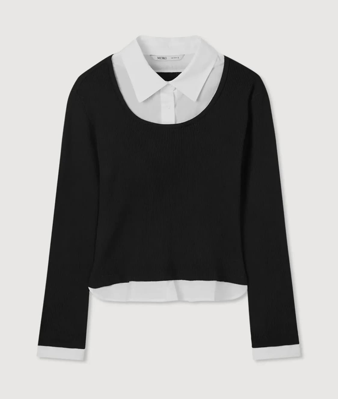 미쏘 슬림핏 셔츠 카라 라운드넥 풀오버 black 100 상품이미지1