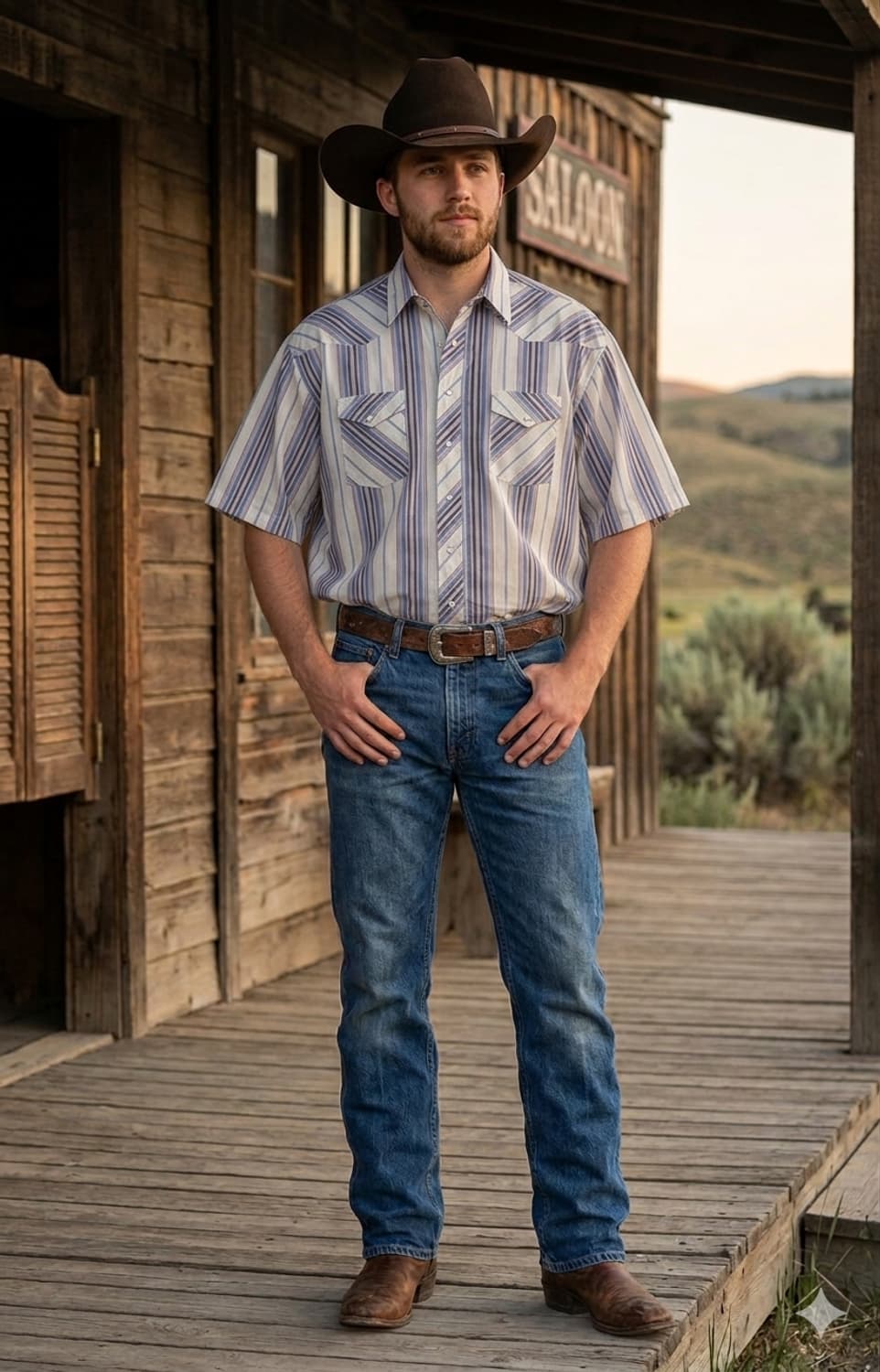 [L] 랭글러(Wrangler) 빈티지 웨스턴 멀티 스트라이프 반팔 셔츠 상품이미지1