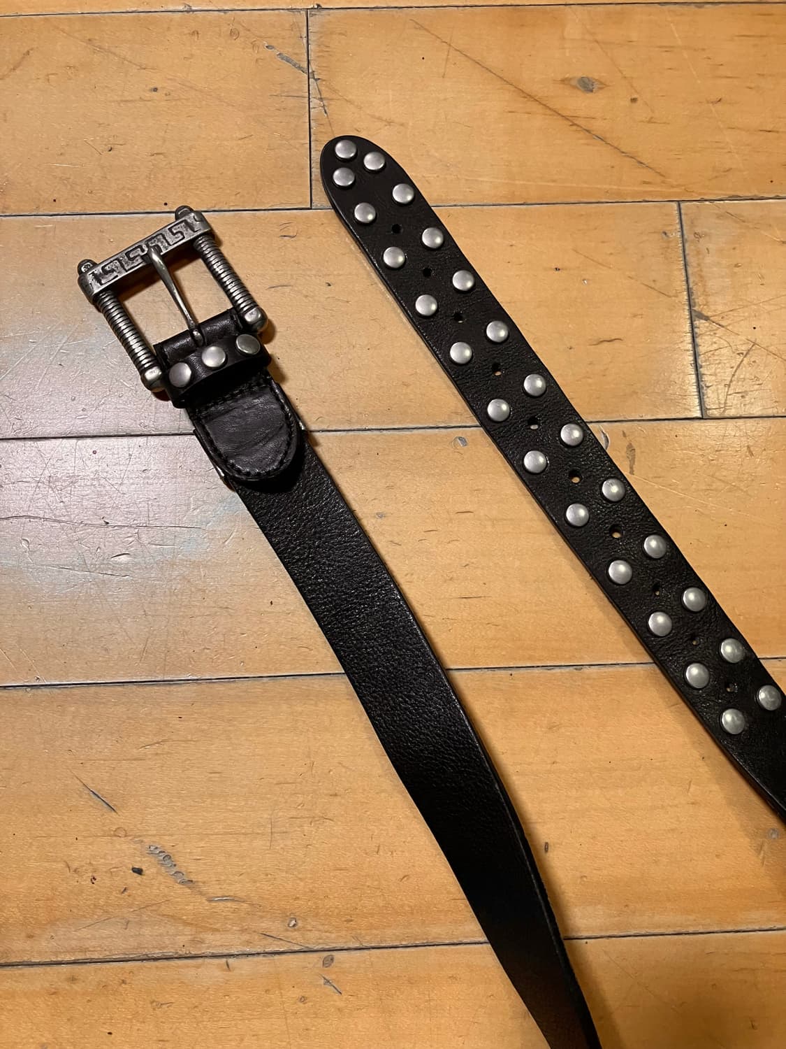 vintage 90s 너트 디테일 빅 버클 레더 스터드 벨트 상품이미지2