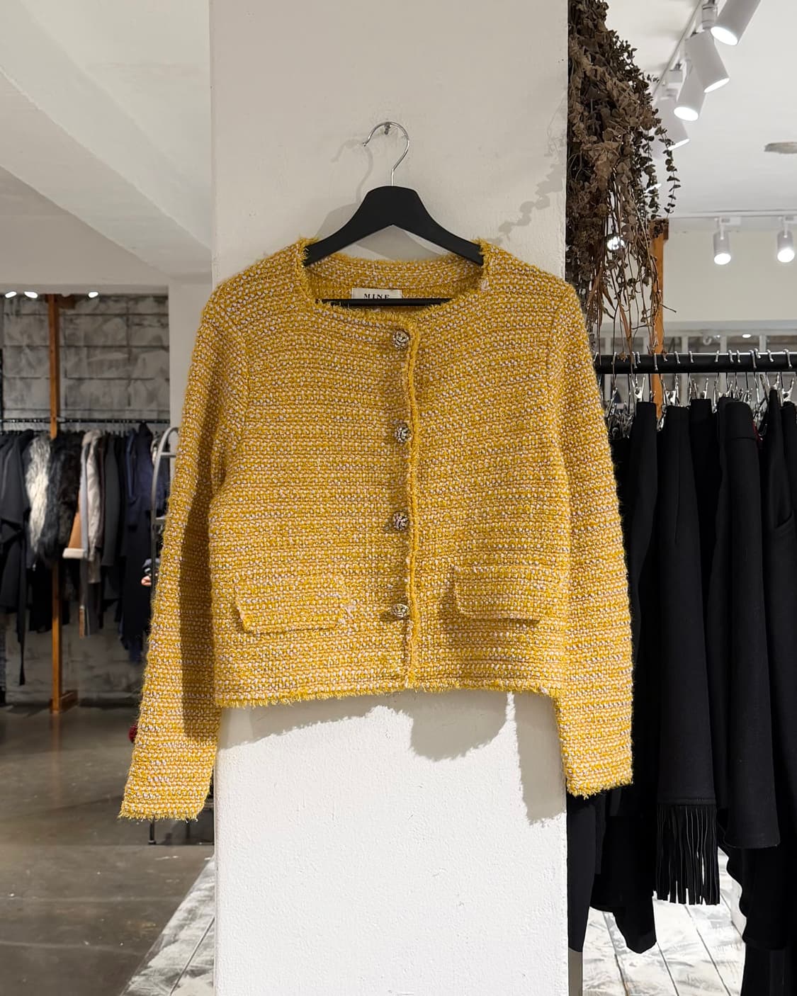 마인 옐로우 트위드 스냅버튼 자켓  상품이미지1