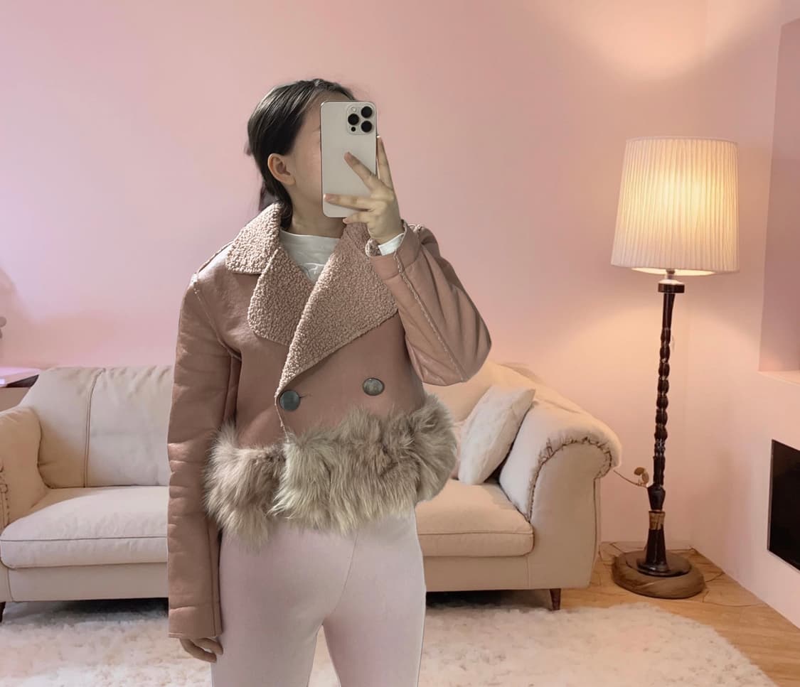 빈티지 로즈핑크 여우털 양가죽 무스탕 상품이미지6