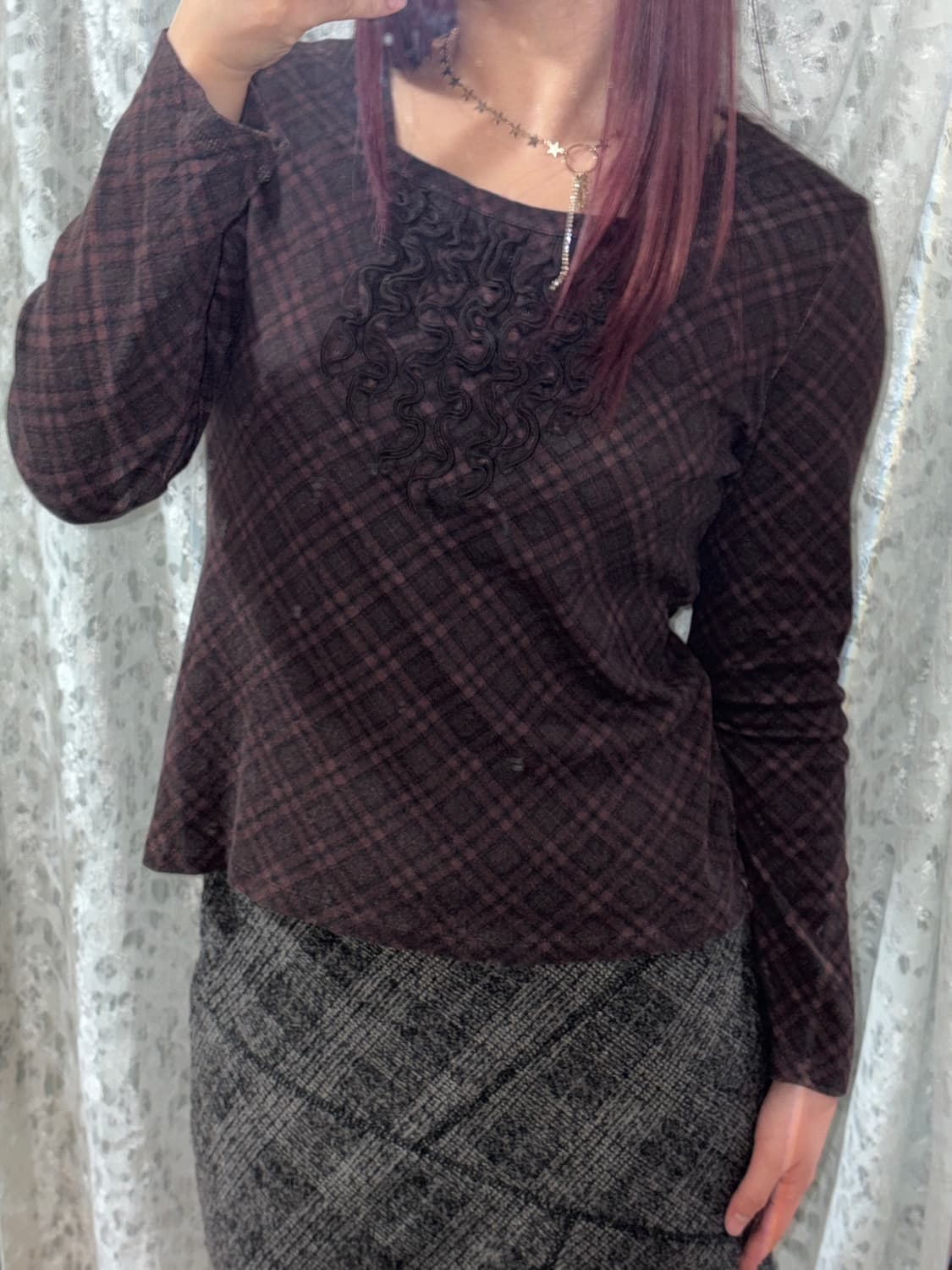 브라운 체크 탑 상품이미지2