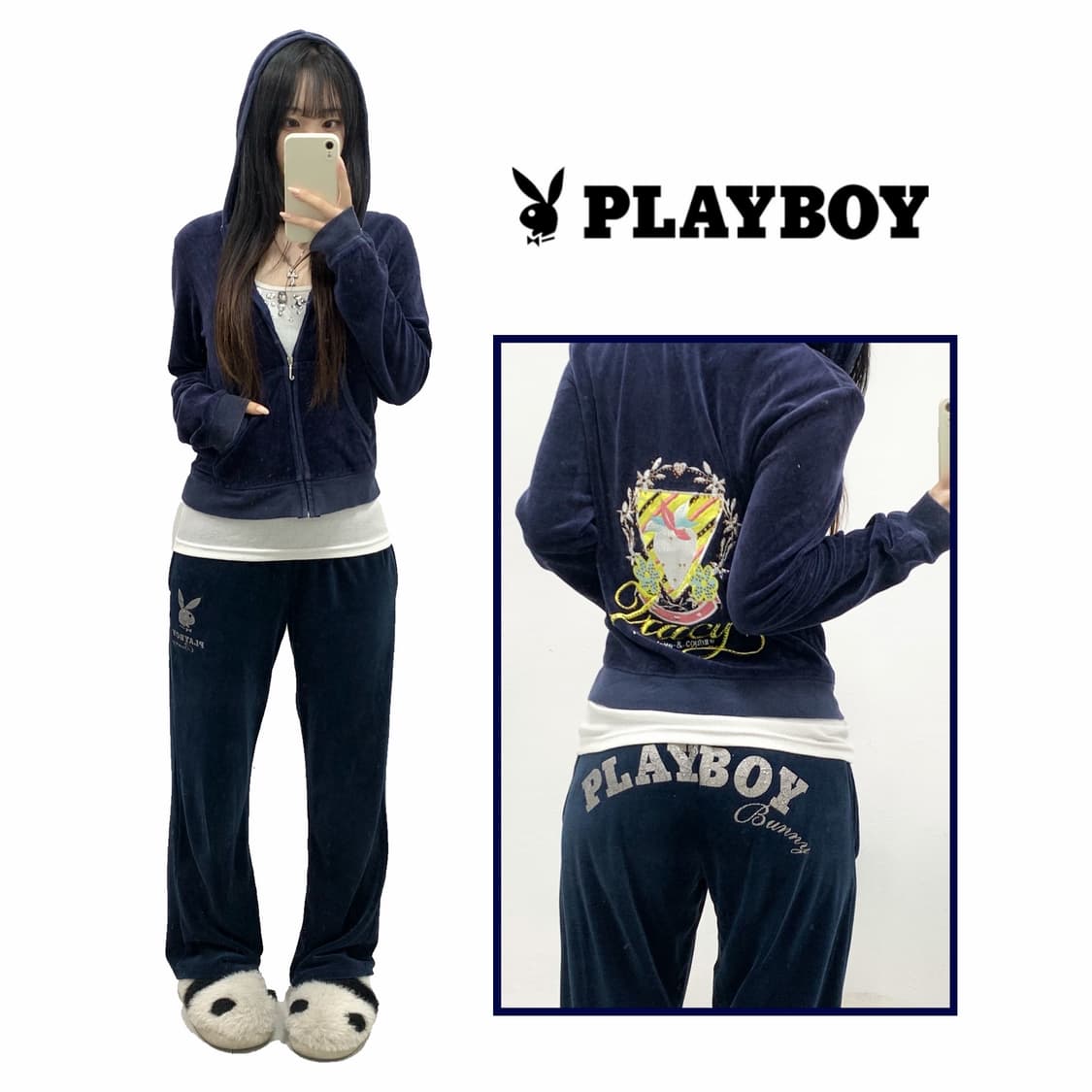 [PLAY BOY] 플레이보이 갸루 벨벳 트레이닝 팬츠 상품이미지1