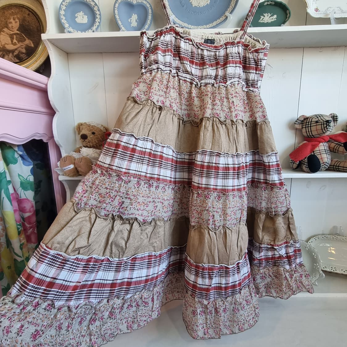 체크플라워 티어드 캐미솔 원피스 상품이미지2