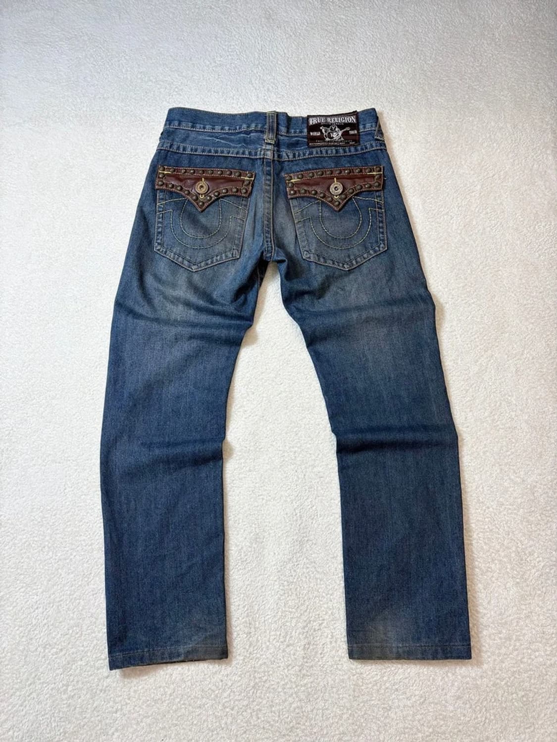 트루릴리젼 00's 백 포켓 스터드 레더 데님 팬츠 PN6067 상품이미지1