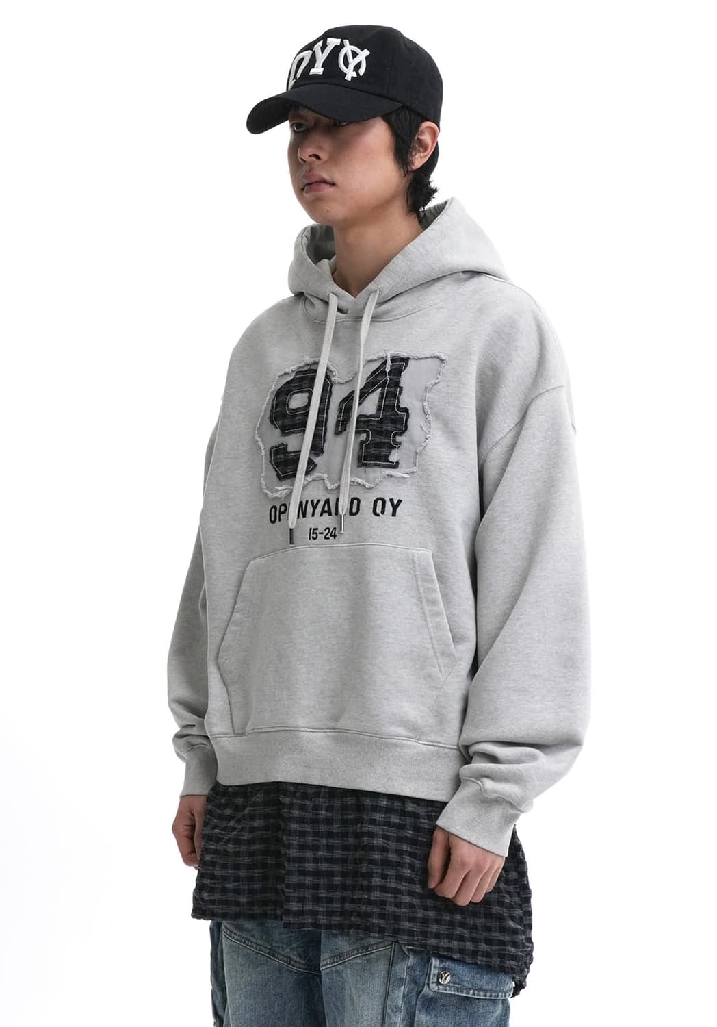 LAYERED CHECK SHIRTS HOODIE-LIGHT GREY 상품이미지1