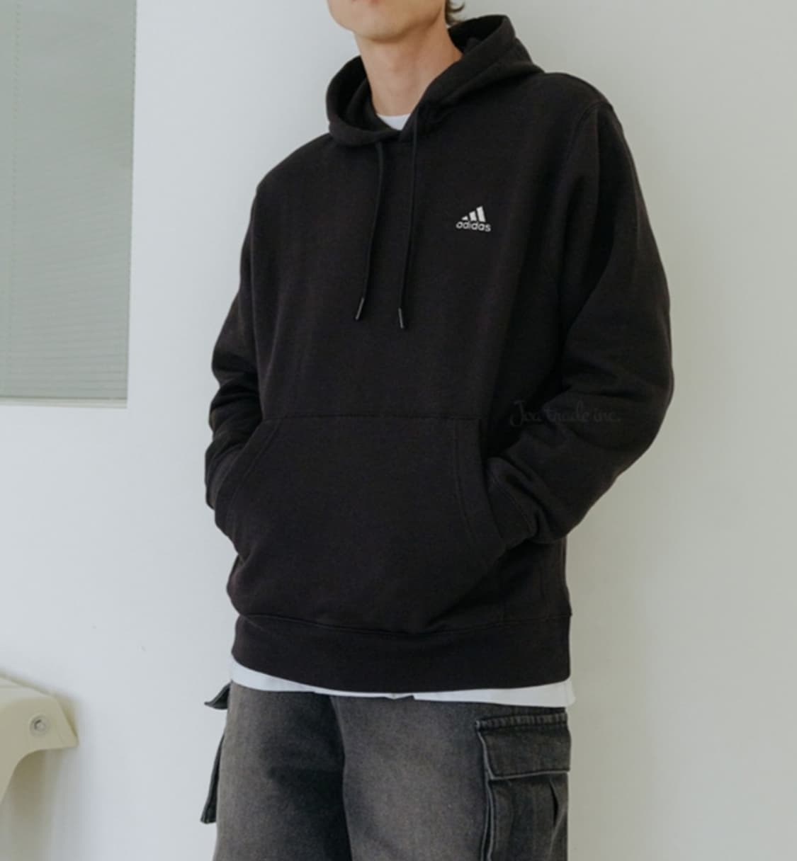 아디다스 공용 에센셜 플리스 후드티 블랙 (L) 상품이미지1