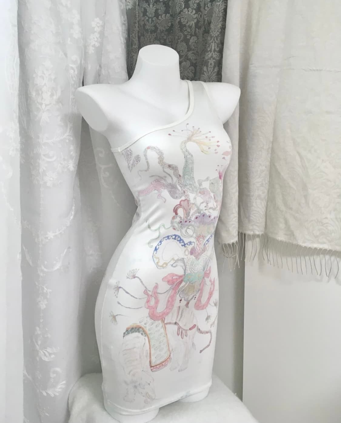 카시코 프린팅 원숄더 슬림 미니 원피스 상품이미지1