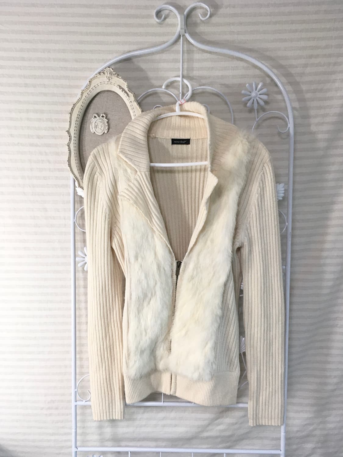 jpn vintage ivory fur knit zip-up 상품이미지5