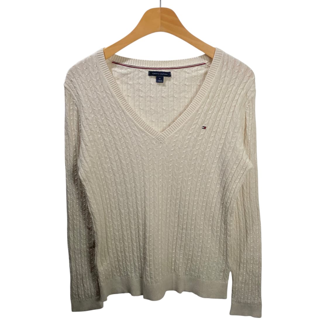 타미힐피거 브이넥 아이보리 케이블 니트 상품이미지2