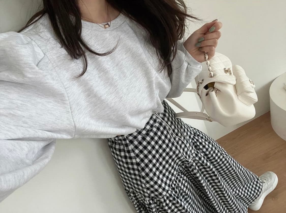 러브미우 카푸치노 깅엄 체크 스커트 드하우 요니핏 리본타이 온무드 상품이미지4