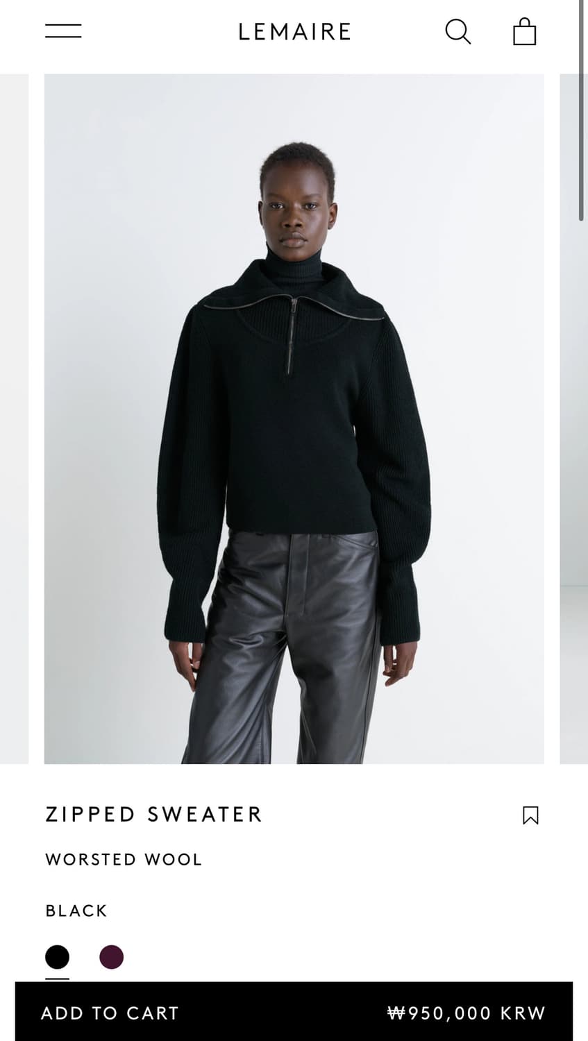 [XS,S,M]르메르 25fw 립 ZIPPED SWEATER/블랙 상품이미지7