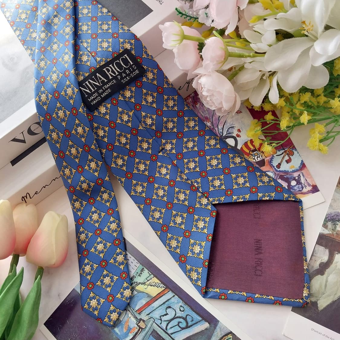 니나리치 실크 블루 모자이크 패턴 넥타이 10.2cm A+등급 K1302 상품이미지4