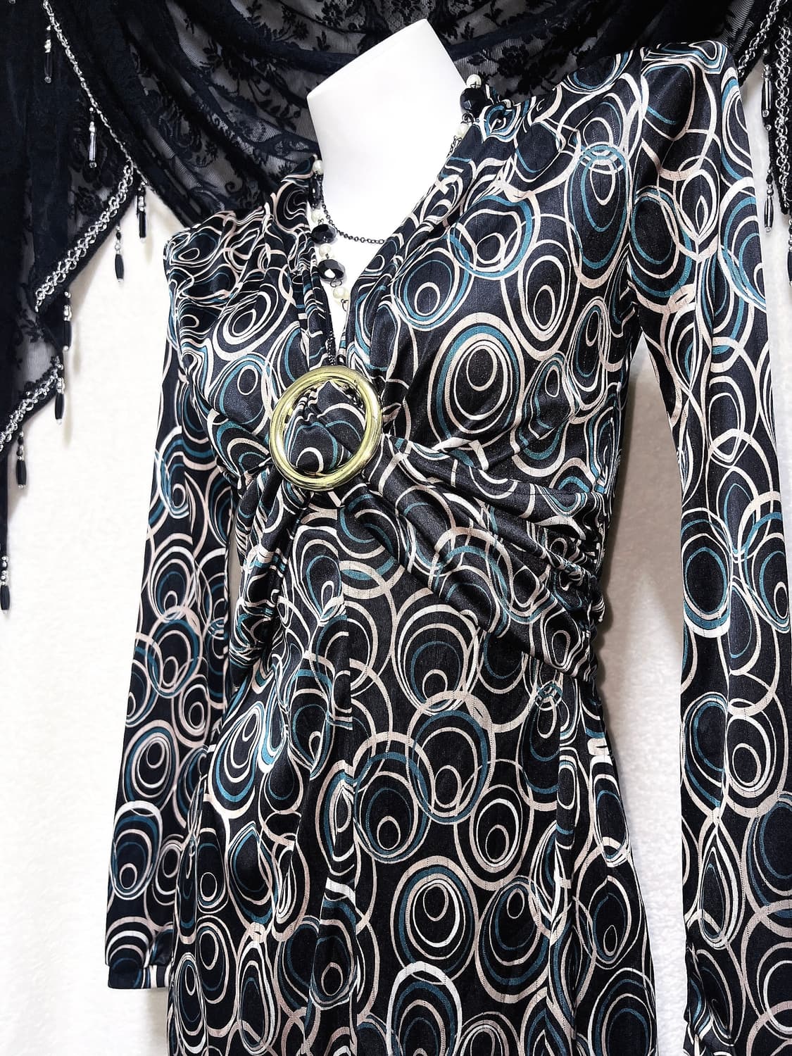 오네갸루 섹시 히메 기하학패턴 새틴 오링 미니원피스 헤이세이 시부야 펑크 상품이미지4