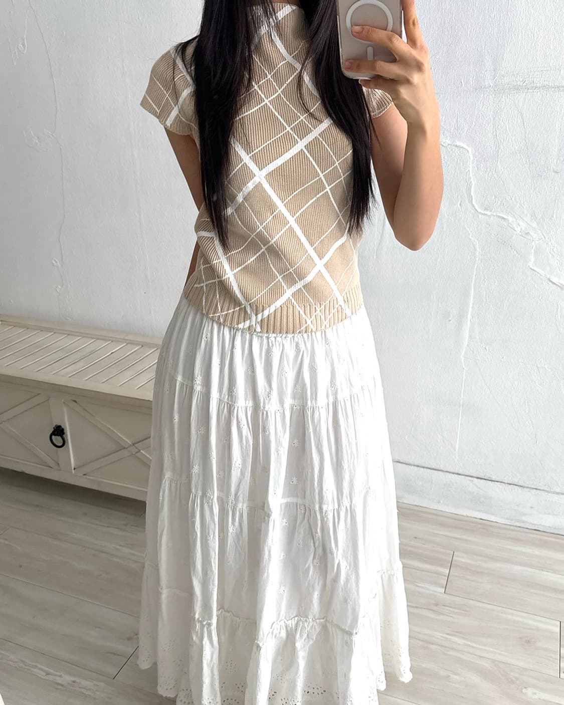 light beige check half top 상품이미지6