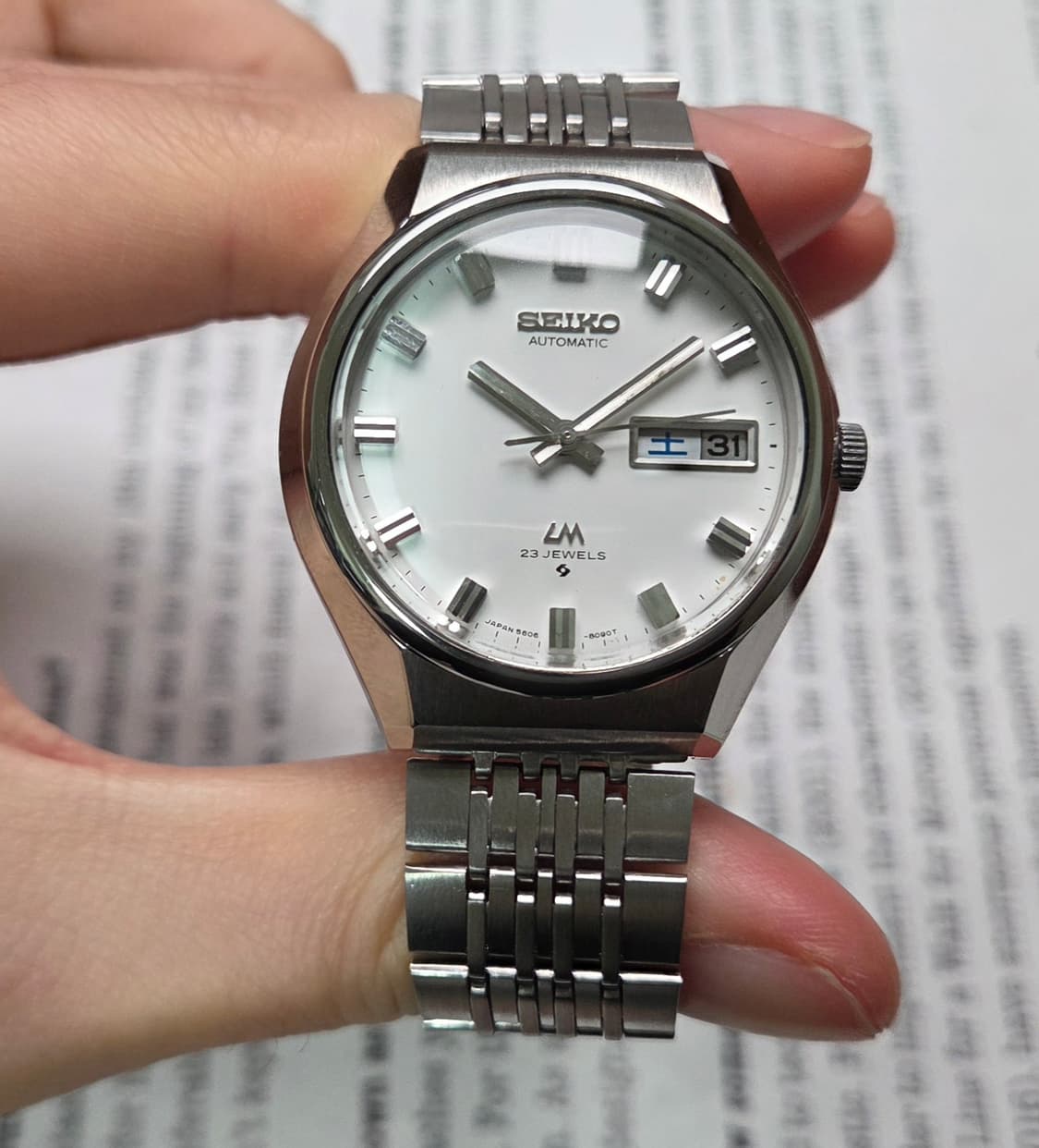 레어] 빈티지 세이코 LM로드매틱 화이트판 한자 데이데이트 쌀알 브레이슬 상품이미지3