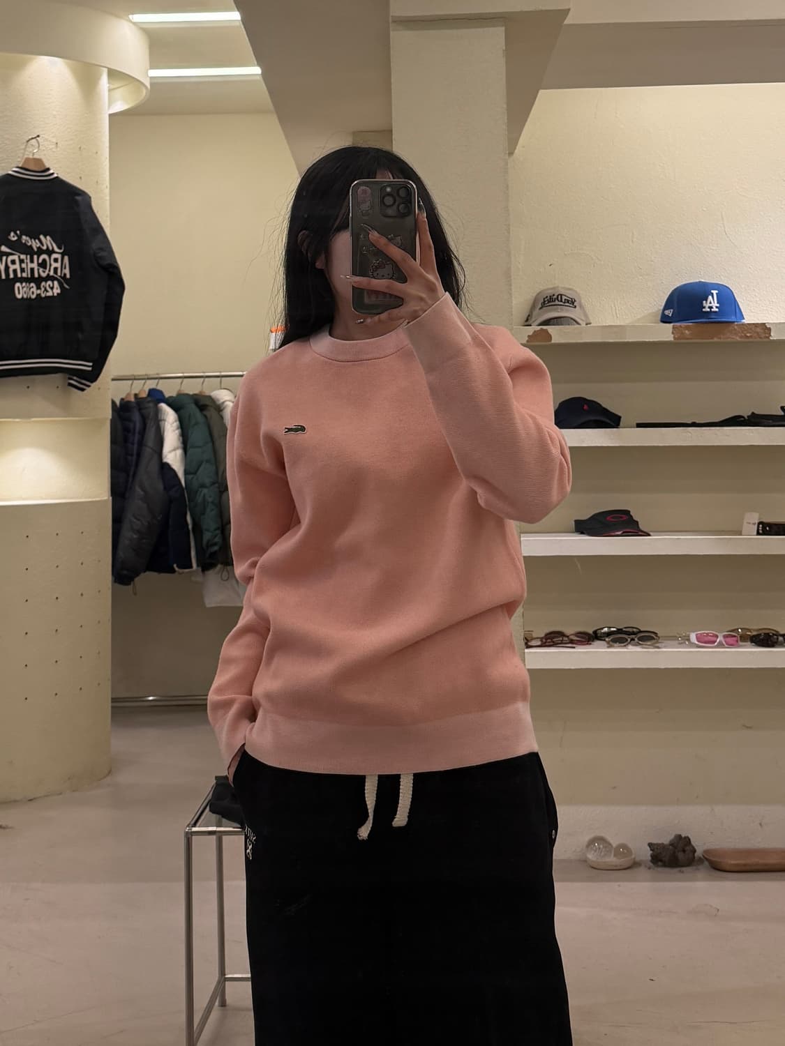 라코스테 크록 로고 라운드 니트 핑크 U800 상품이미지1