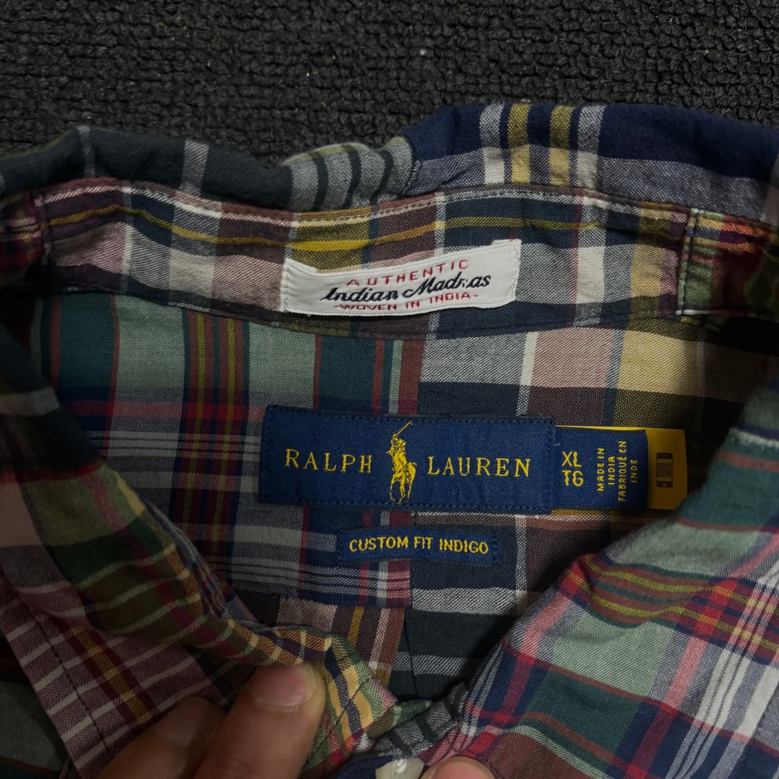 폴로 커스텀핏 인디고 패치 워크 반팔 신형 체크 셔츠 XL 상품이미지3