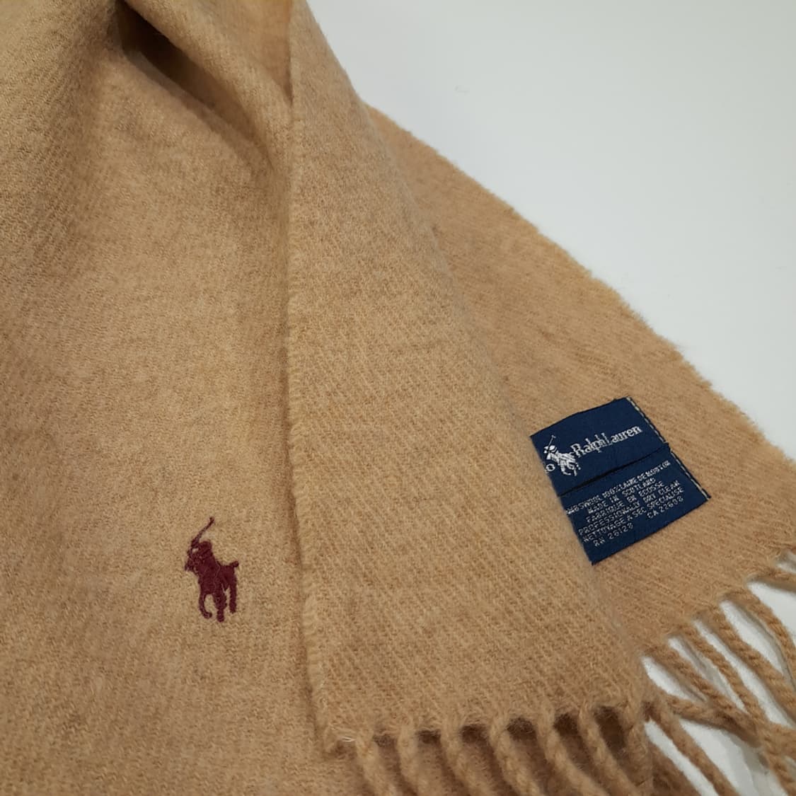 MX593 폴로 90s 스코틀랜드판 램스울 버건디포니 카멜 머플러 목도 상품이미지6