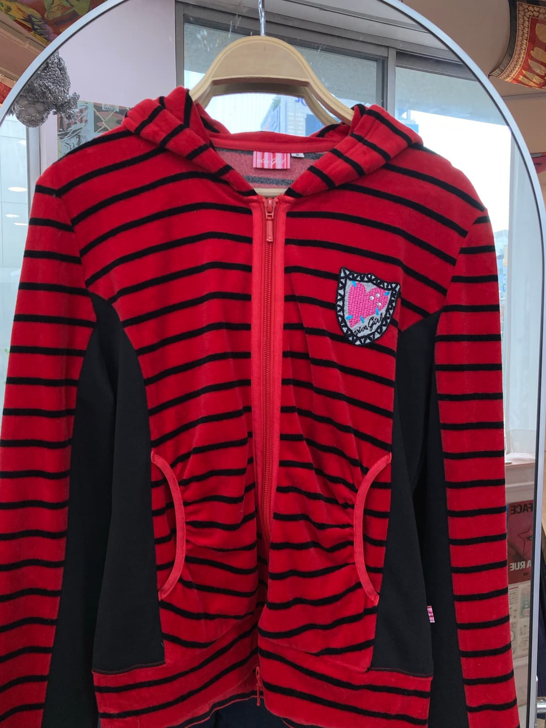 레드 스트라이프 큐티 후드집업 상품이미지2