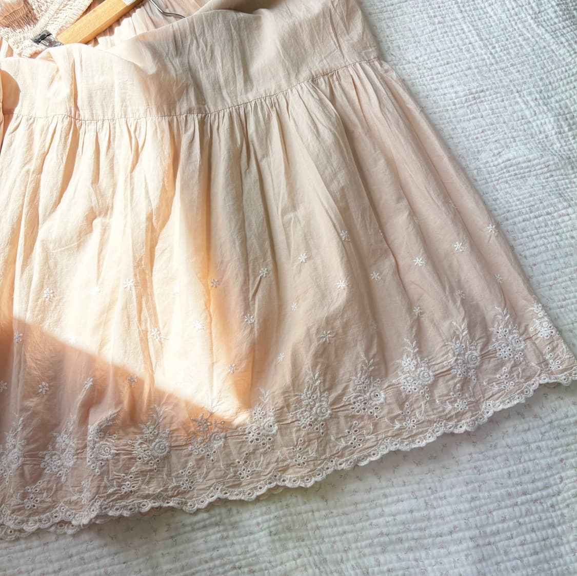 JPN/ 레이스 캉캉 롱 스커트 피치롱스커트 살구색롱스커트 자수스커트 상품이미지6