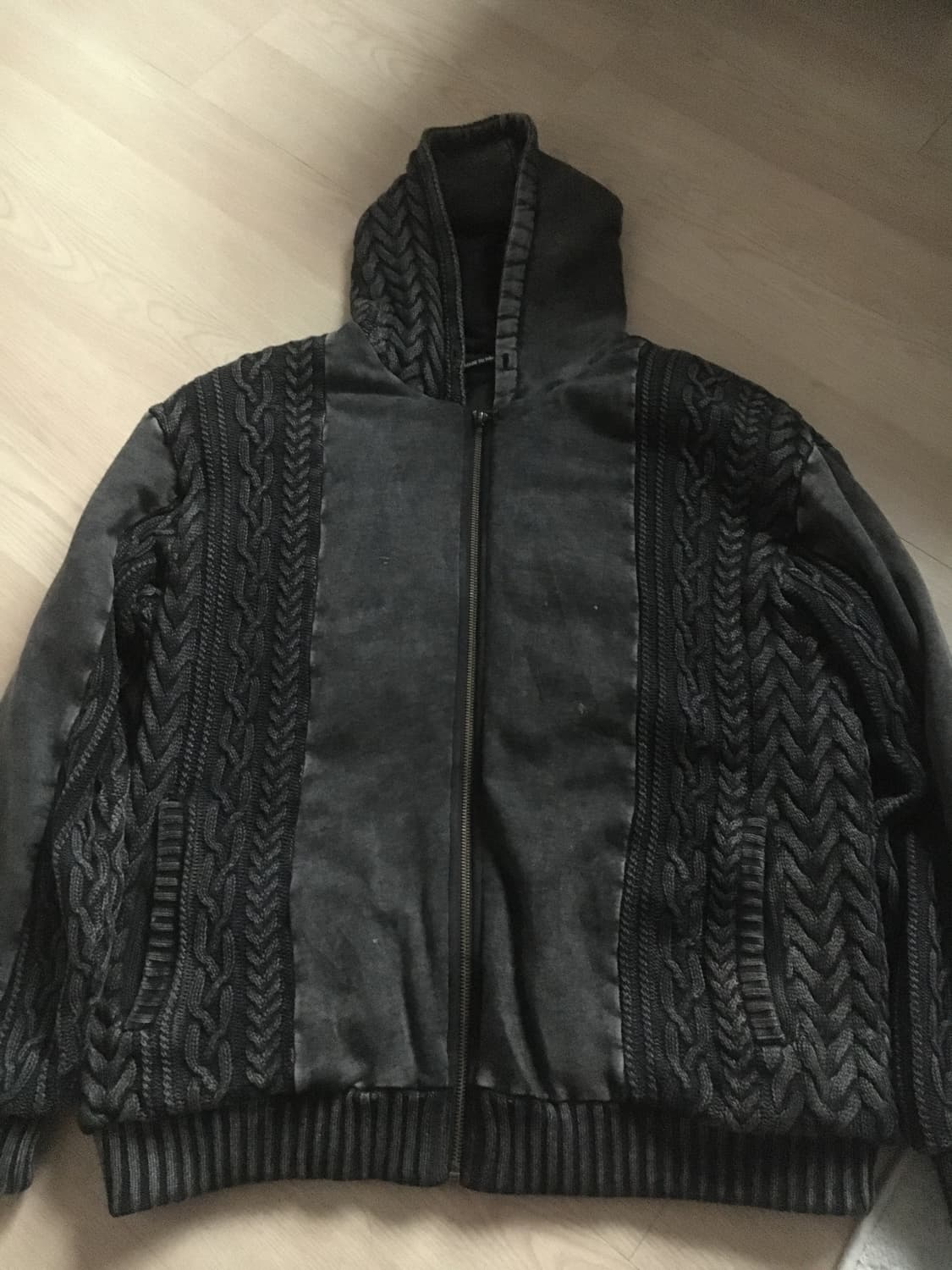 빈티지 케이블 니트 누빔 후드집업자켓 상품이미지1