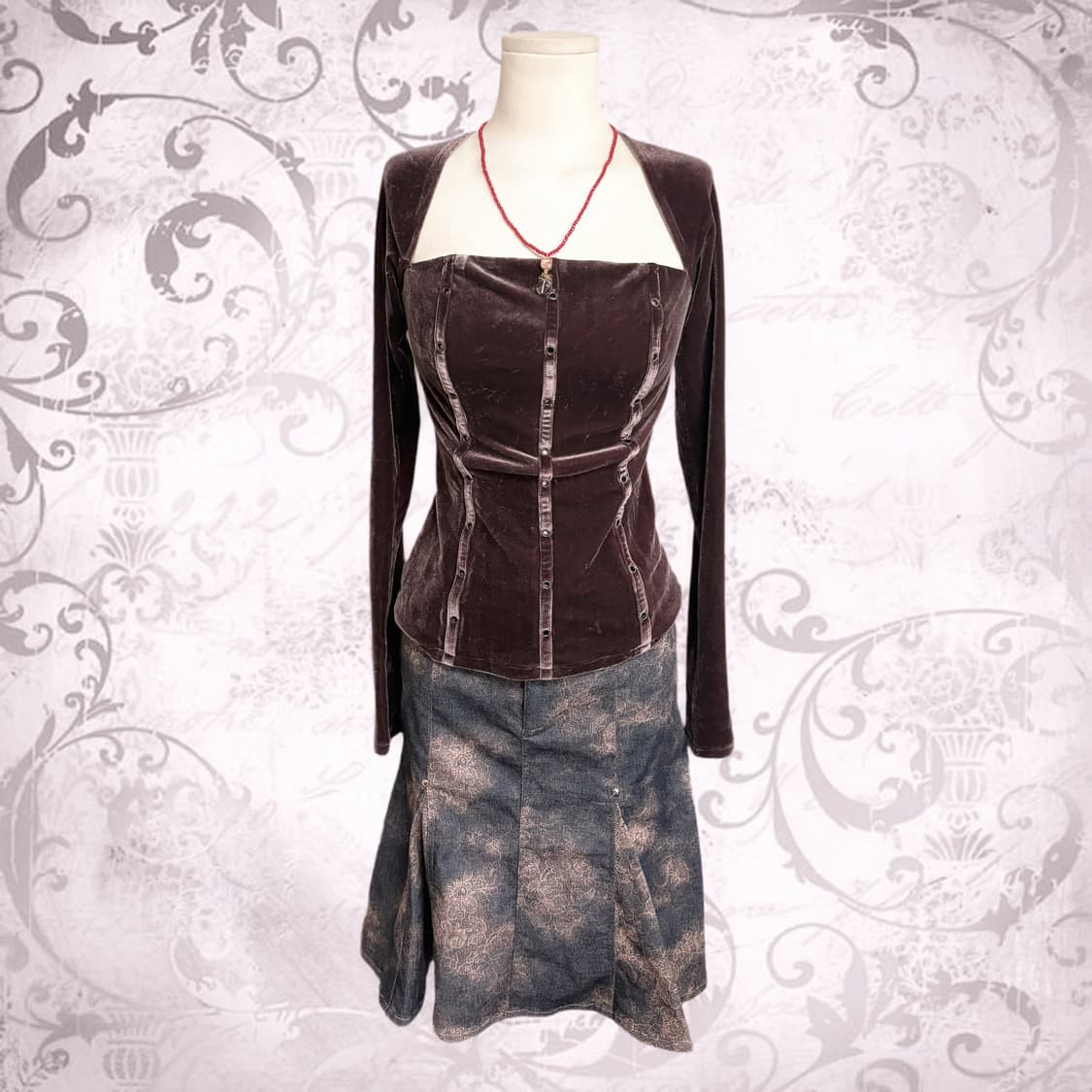 오리엔탈 핀터깔 페어리 대장 벨벳 코르셋 오프숄더 포인트 코디세트  상품이미지1