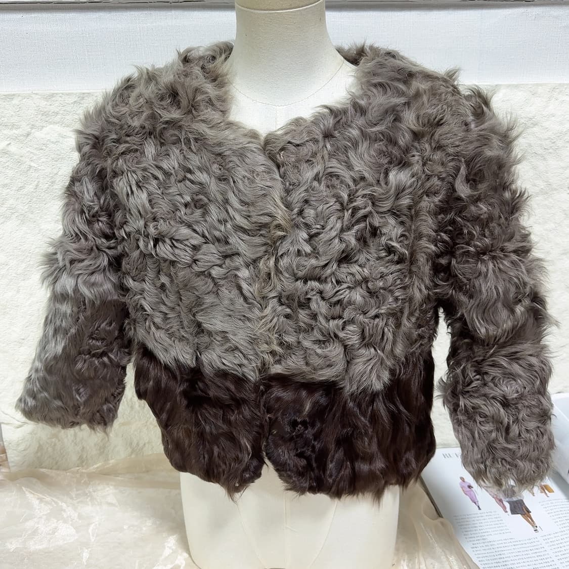 빈티지 그레이 브라운 토스카나 양털 7-8부 코트 상품이미지2