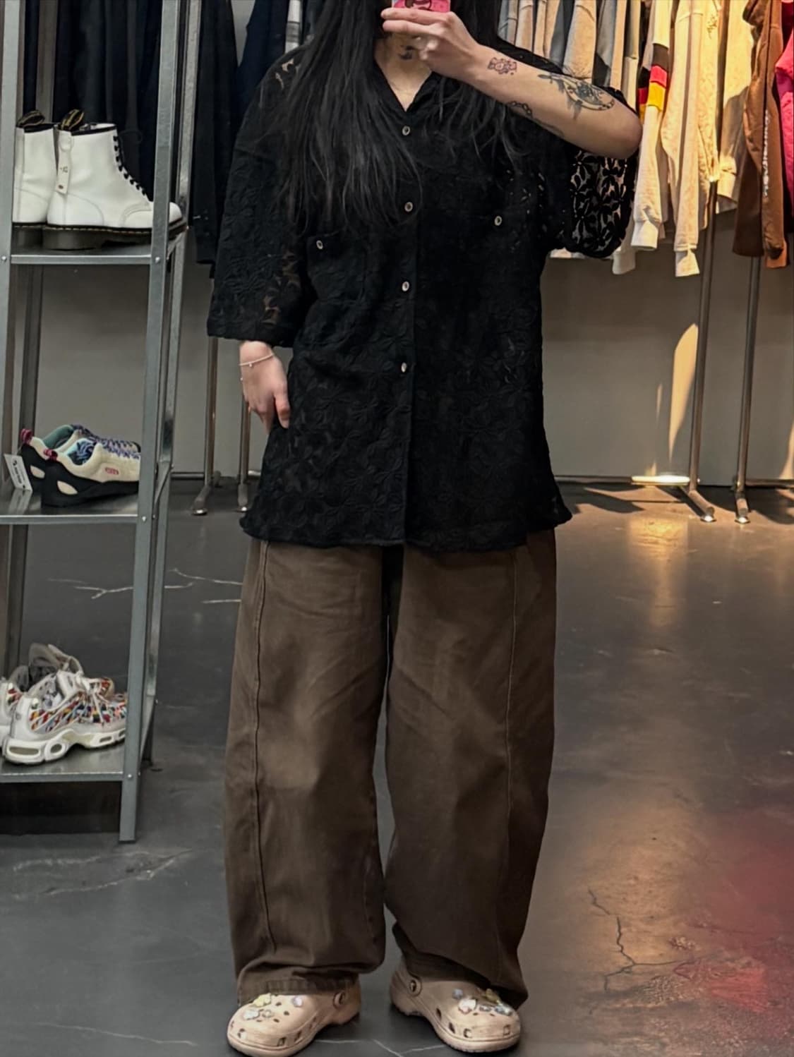 앤더슨벨 플라워 쉬어 오픈 카라 셔츠 A3419 상품이미지1