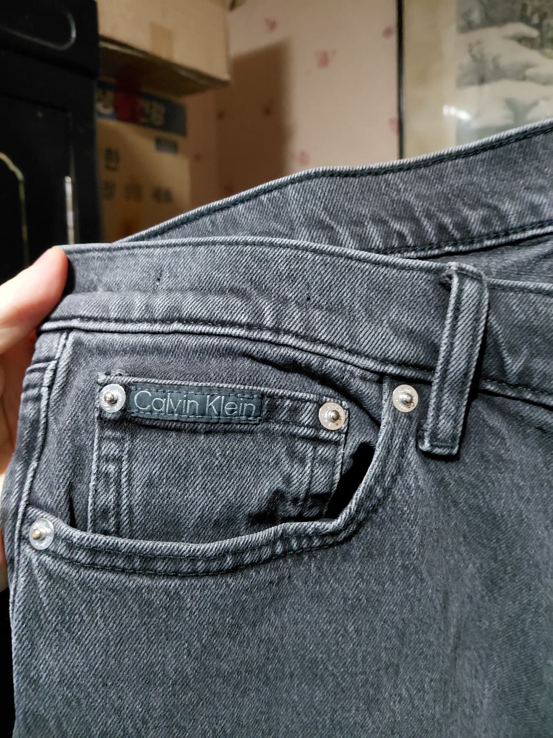 [켈빈클라인]워시블랙(흑청)테이퍼드핏 스트레치 데님 청바지 32사이즈  상품이미지4